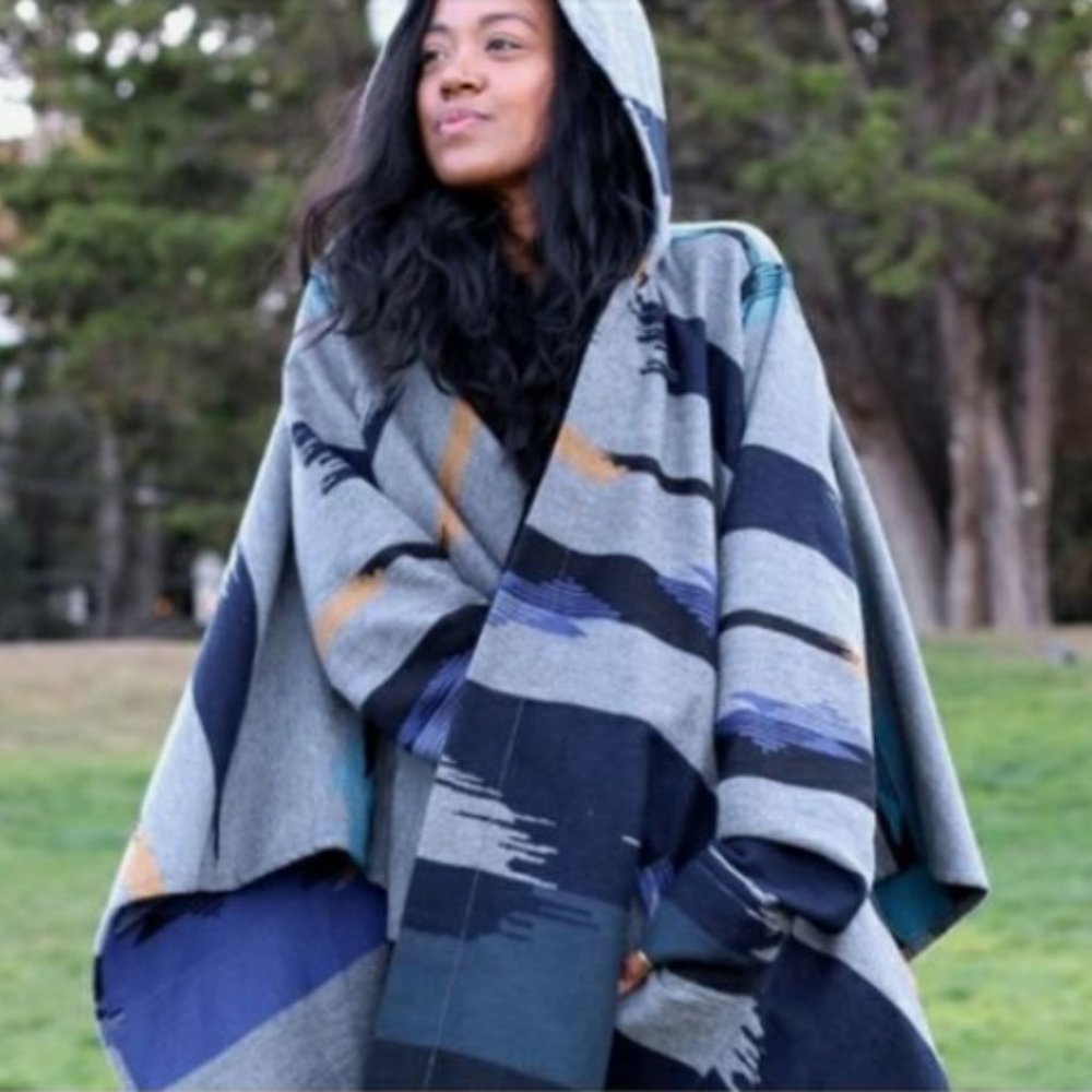 Betabrand Campigan Heavy Cotton Flannel Unisex Hooded Cardigan / Blanket